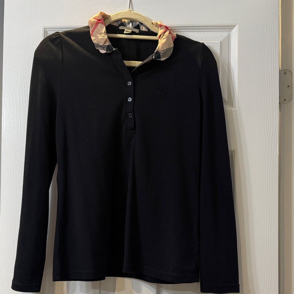 Burberry Black Polo with Plaid Collar